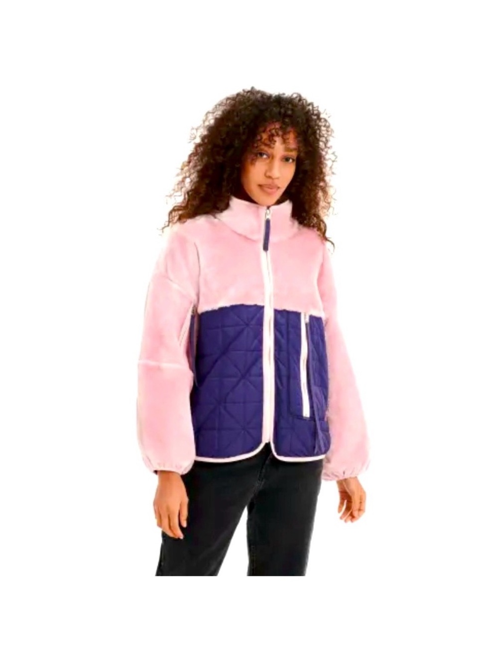 UGG Pink and Navy Quilted Faux Fur Jacket